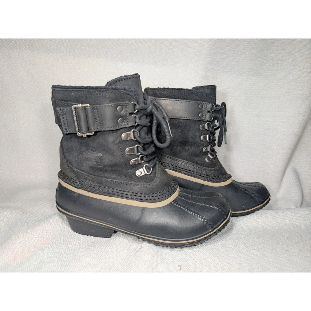 Sorel Winter Fancy‎ Lace II Womens Black Snow Boots Size 7 Waterproof Minimalist